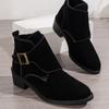 2024 New Boots with Comfortable Sleeves, Thick Heels, Autumn and Winter Rubber Fashion, Pointed Suede, and Short Heels