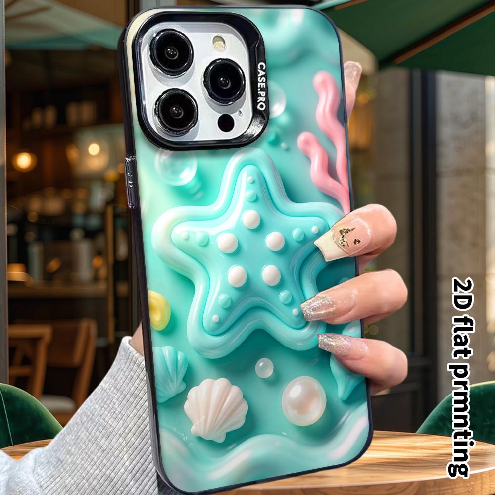 Phone case: 2D flat design, suitable for iPhone 18 17 16 15 14 13 Pro protective case, ocean starfish, perfect Christmas and Halloween holiday gift