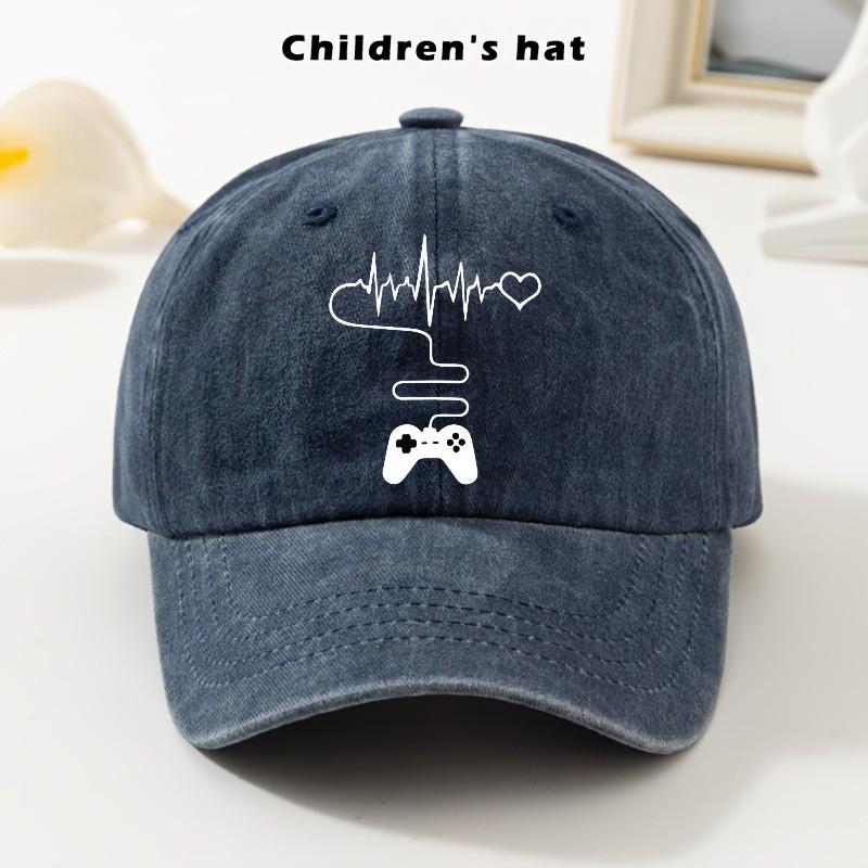 Gamer Heartbeat Baseball Cap Washed Cotton Curved Brim Adjustable Outdoor Casual Hat for Kids