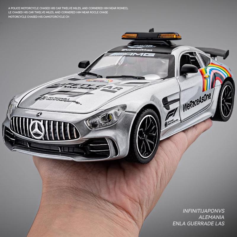 1/24 Scale Mercedes Benz GTR AMG Safety Car Alloy Supercar Diecast Model Sound & Light Pull Back Toy Trendy Ornament Gift for Children