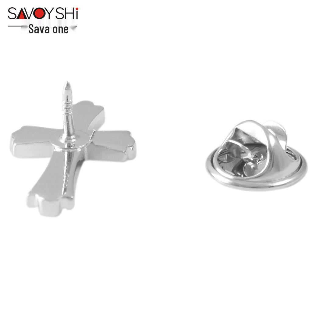 Sava Silver Polished Cross Brooch: Elegant Unisex Lapel Pin Corsage