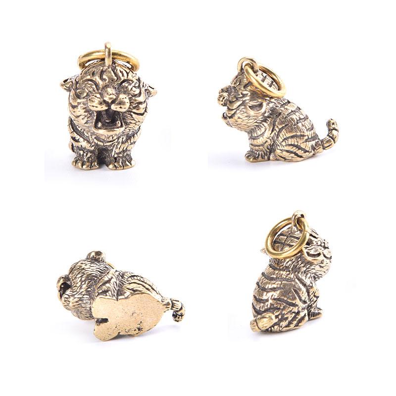 Brass Cartoon Little Tiger Animal Keychain Pendant Zodiac Tiger Small Pendant