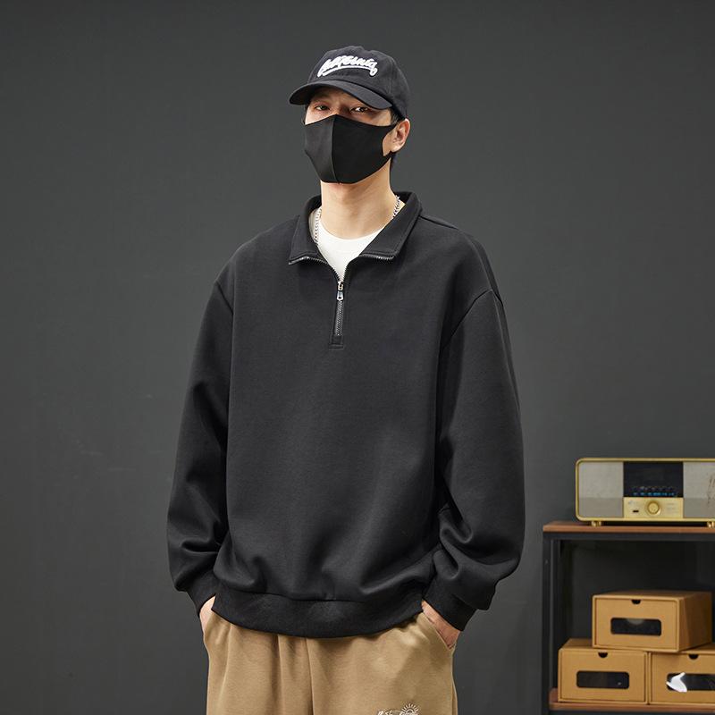 Half-zip Sweatshirt Men's Polo Shirt New Autumn Loose Lapel Large Size Long-sleeved T-shirt Bottoming Shirt