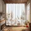 1Pc White Flower And Leaf Pattern Shower Curtain, Polyester Fabric, Machine Washable, Suitable For Bathroom Decoration