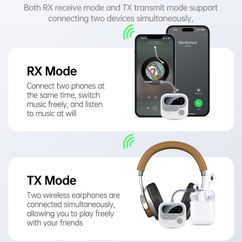 Bluetooth 5.4 Audio Transmitter Receiver Wireless Adapter 3.5MM AUX Support TF Card Play With MIC For Car Airplane TV PC Speaker Headphone