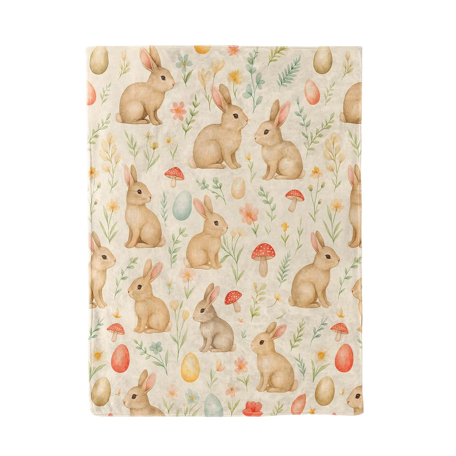 150*200cm Easter Flannel Bunny And Flower Digital Print Blanket, Bed Blanket, Small Dispenser