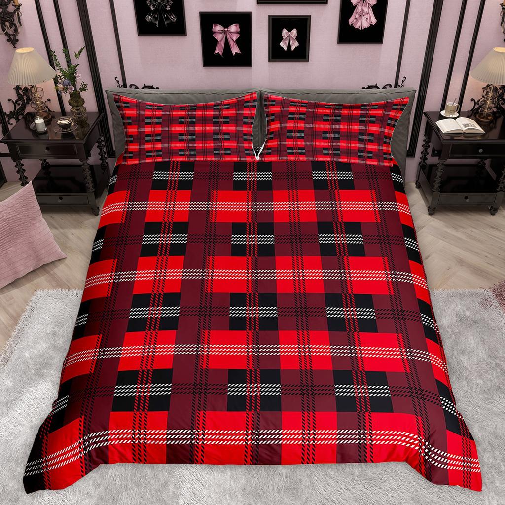 Homewish Colorful Plaid Duvet Cover Set Modern Minimalist Quilt Cover Set Geometric Checkered Bedding Set