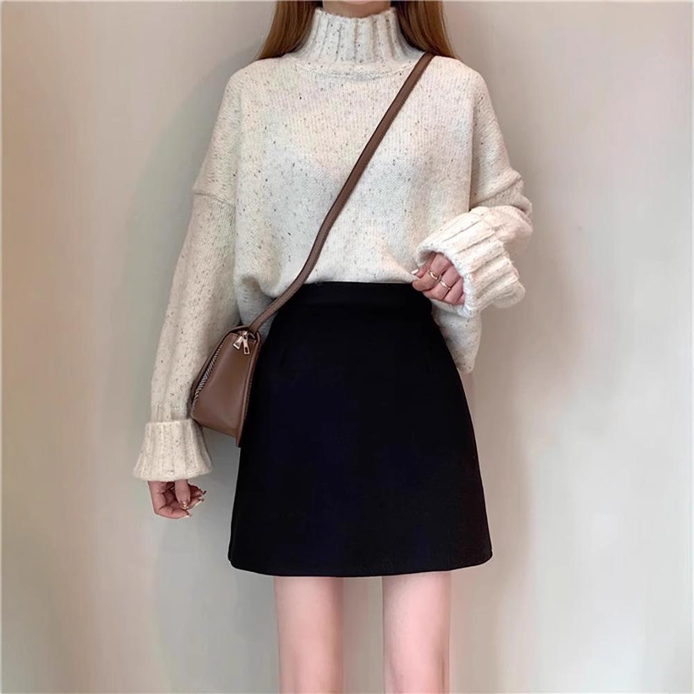 

Women s Black Wool A-Line Midi Skirt - 2024 Autumn/Winter Collection, Plus Size, High Waist, Slimming Bodycon, Petite. 4XL [159-170 jin]