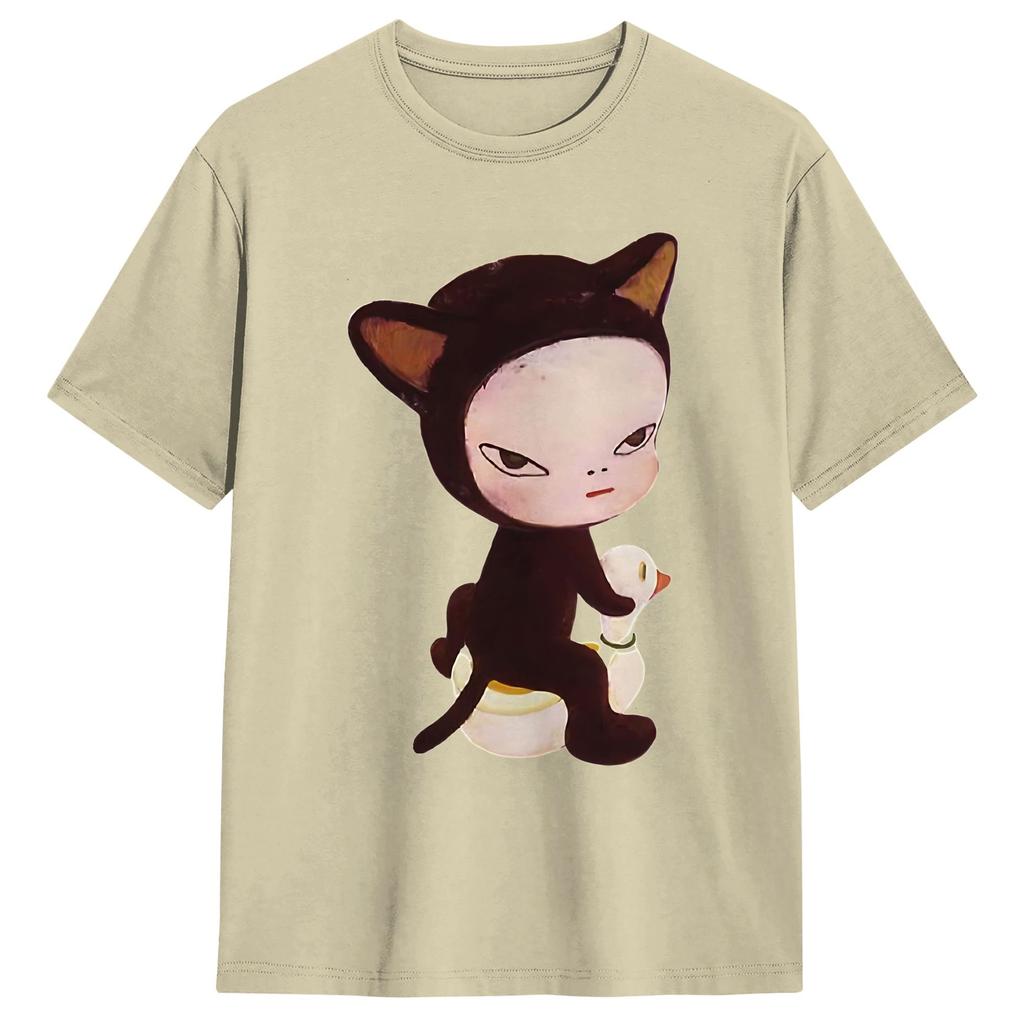 Aesthetic Yoshitomos Nara TShirt Unisexs Round Neck Short Sleeve Tops I Dont Want to Grow up Painting Cotton Summer Tops Shirts