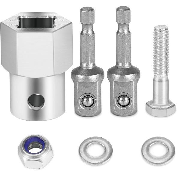 Upgraded Stainless Steel Top Wind Trailer Jack Crank Handle Cordless Drill Adapter With Two 1/2 Inch Socket Adapter Bits,304 Stainless Steel