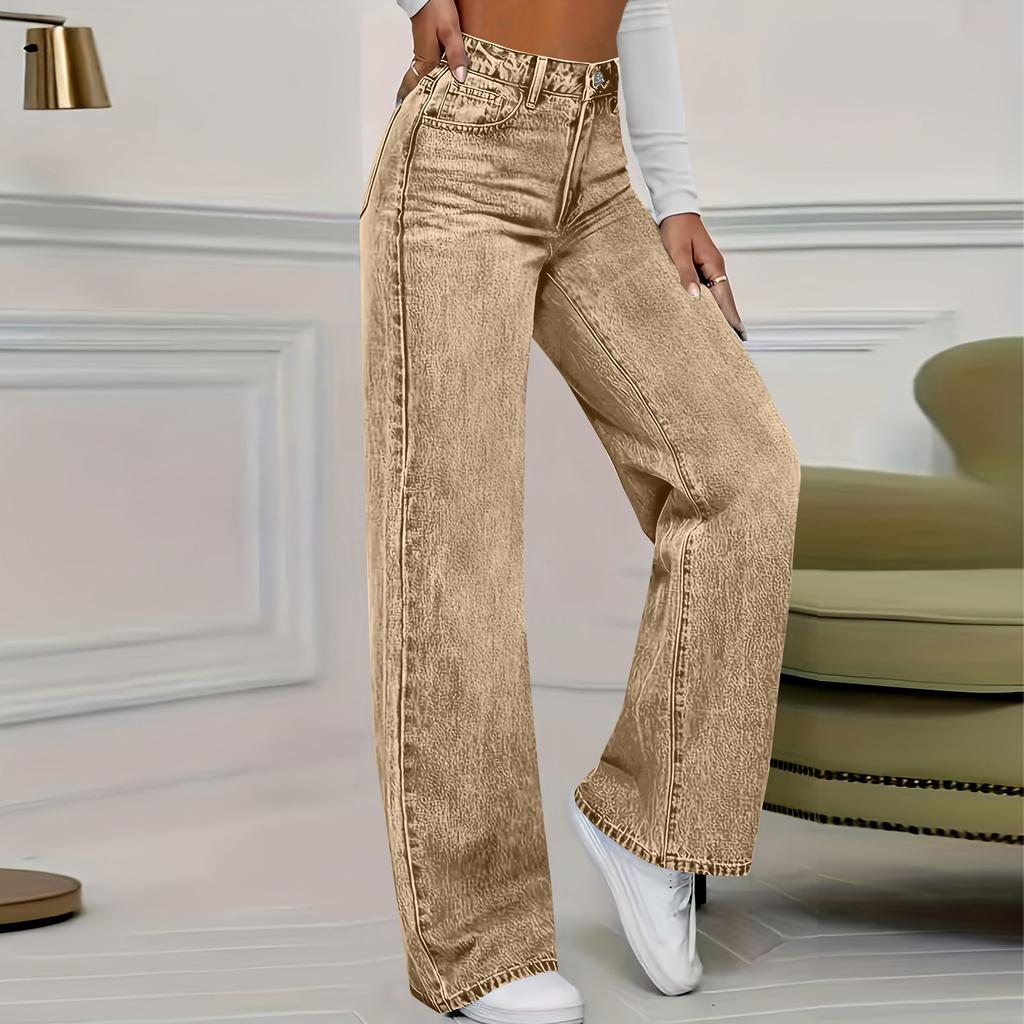 Women's High Waist Washed Women's Jeans Fashionable Versatile Straight Leg Pants