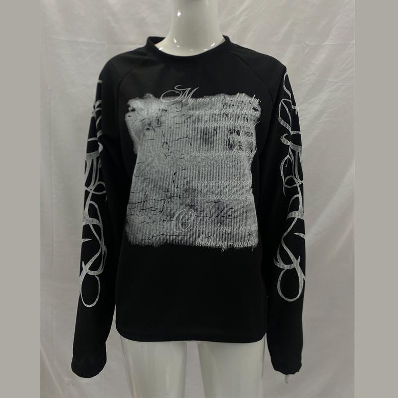 European and American personalized letter printed round neck pullover T-shirt retro