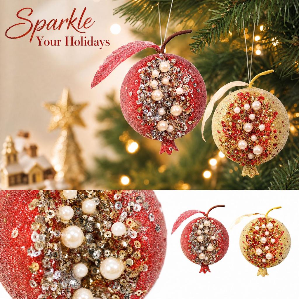 Pomegranate Christmas Ornament - Glitter Foam Ball Decoration for Tree