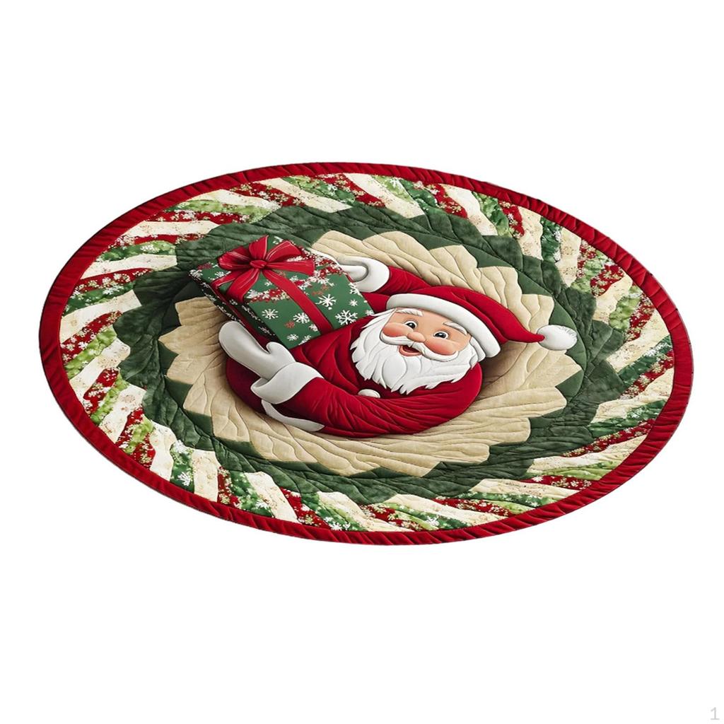 3D Christmas Rug Round Decorative Padded Carpet in Soft Velvet Material Featured Optical Design