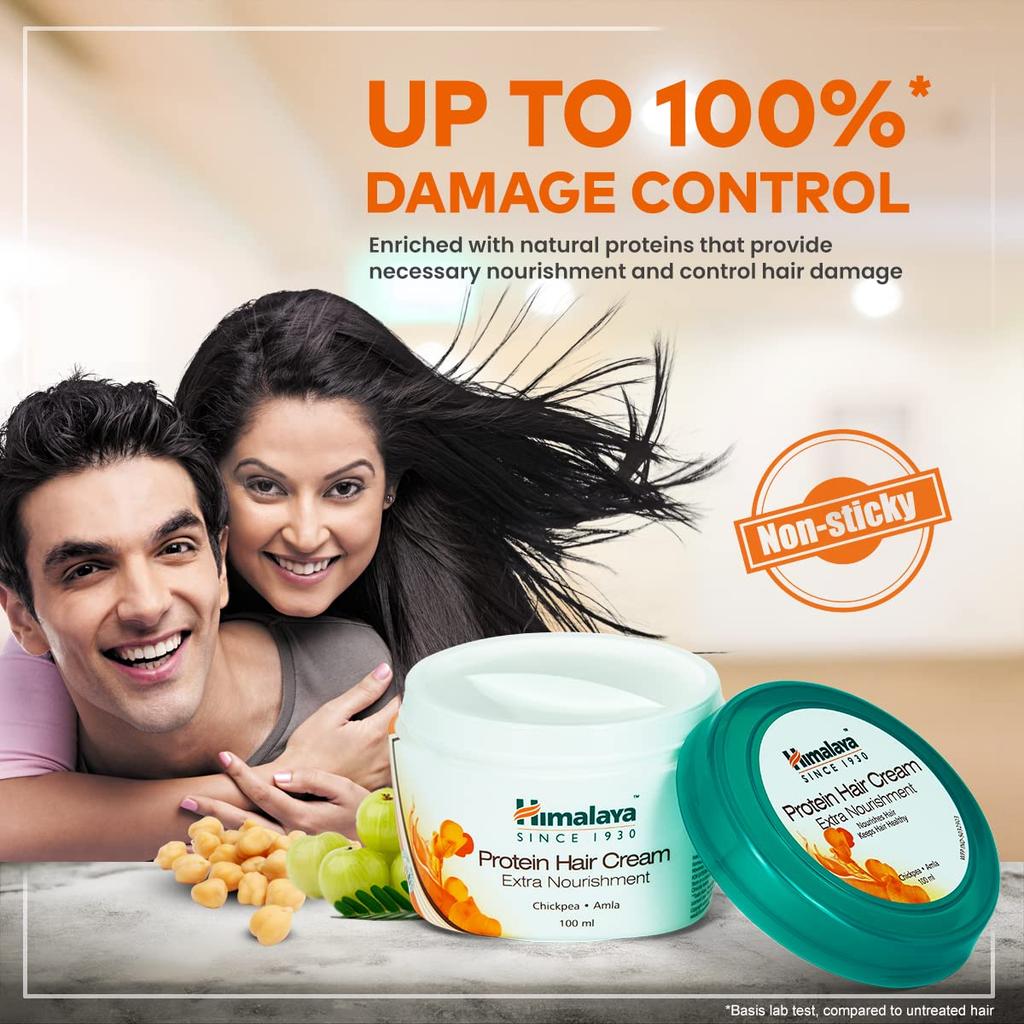 Himalaya Herbals Protein Hair Cream Nourishing Damage Control Leave-In Conditioner 100ml Non Sticky Hair Treatment