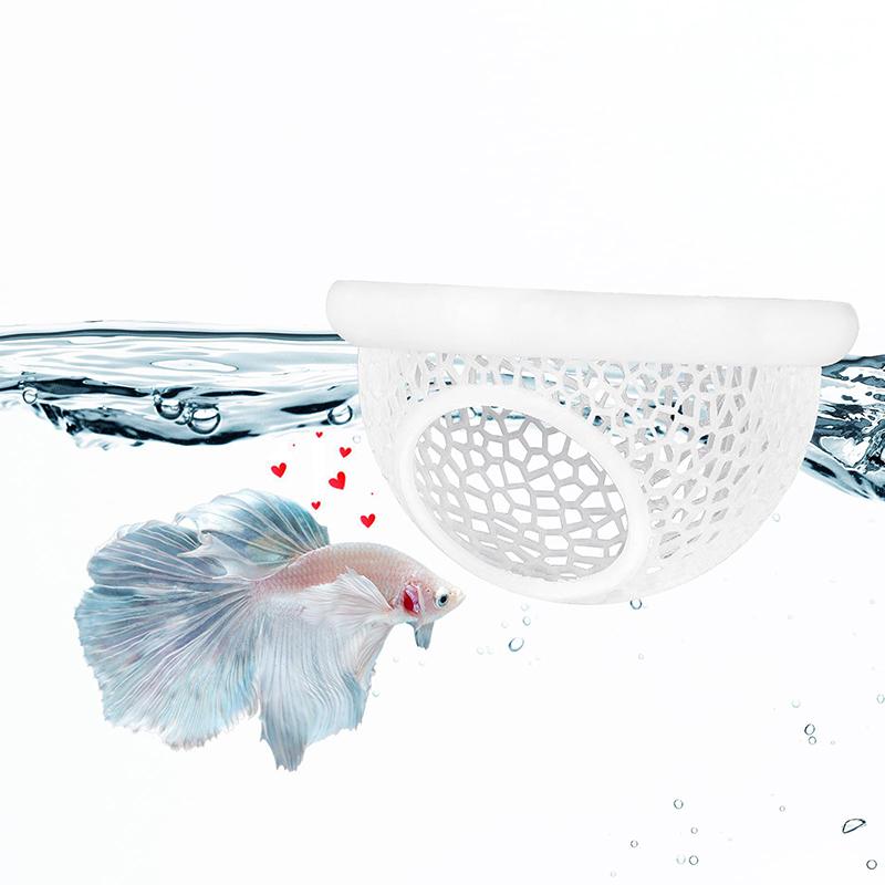 

Плавающее укрытие для петушка и пещера для креветок - Гамак для аквариума 3-в-1, плавающее кольцо для кормления и место для отдыха - 3D-печатный декор для рыбки петушка белый