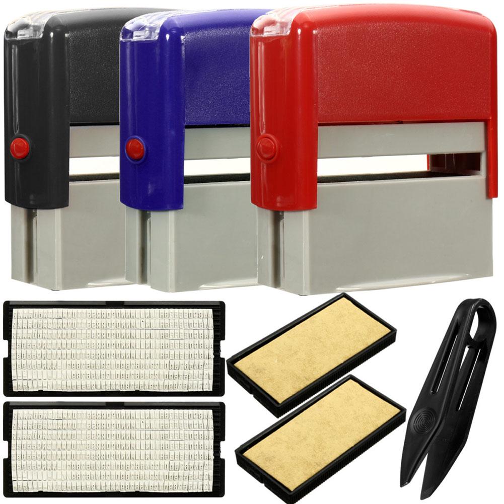 Self-Inking Stamp Set Custom Personalised DIY Business Name Number Address Printing Rubber Stamp + Tweezers Kit Office Supplies