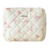 Cute Bow Makeup Bag with Zipper Travel Makeup Pouch Cotton Quilted Makeup Organizer Storage Bag for Women and Girls
