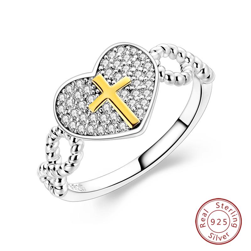 Rings For Women 925 Silver Heart Shaped Cross Crown Rings Sparkling Colorful Zircon Wedding Engagement Jewelry Gifts