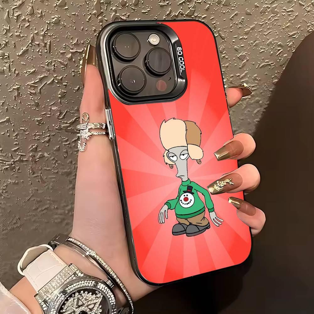 R-Roger P-Pfp A-American Dad Phone Case For iPhone 17,16,15,14,13,12,11 Plus,Pro Max,XS,Colored Silver Phone Case