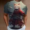 New Retro Men's T-Shirt 3d Samurai Cat Print Short Sleeve T-Shirt For