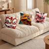 Traditional Chinese Lion Dance Print Throw Pillow Cover Square Cushion Case for Living Room Bedroom Decor