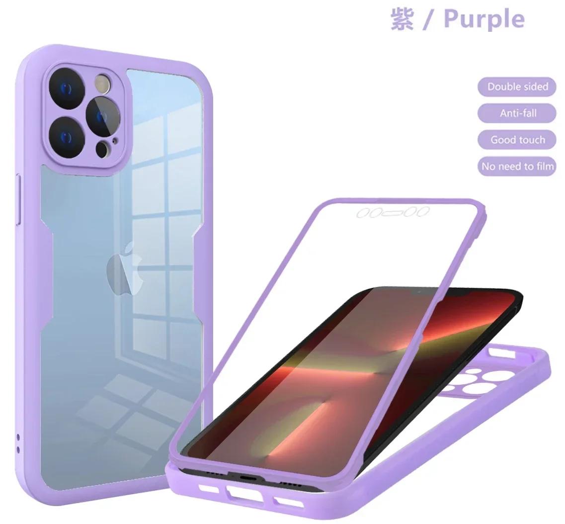 

360 Degree Full Protect Liquid Silicon Case for iPhone 16 16E 15 14 13 12 11 Pro Max X XR SE Plus Shockproof Cover Screen Film for iPhone 16 Pro фіолетовий