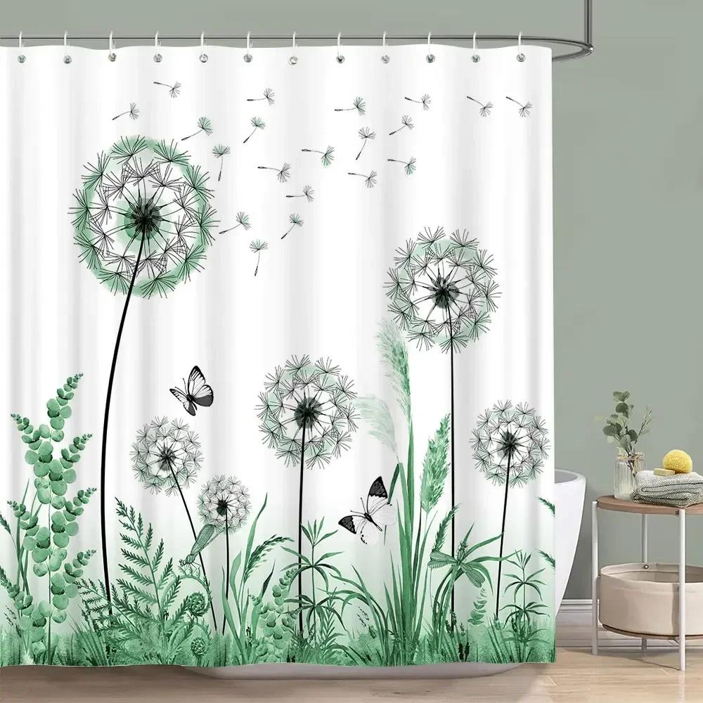 Sage Green Shower Curtain Plant Botanical Eucalyptus Leaf Watercolor Greenery Leaves Floral Bath Curtains Fabric Bathroom Decor