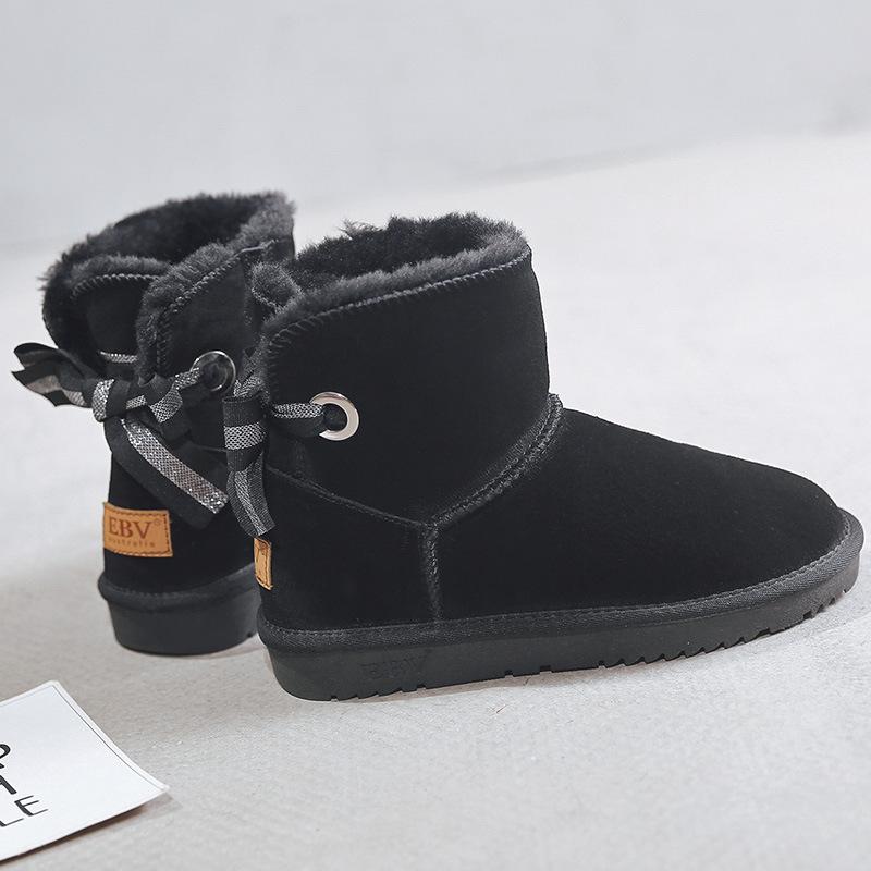 

[] Winter fashion bow snow boots female students cute leather non-slip warm 35 чёрный