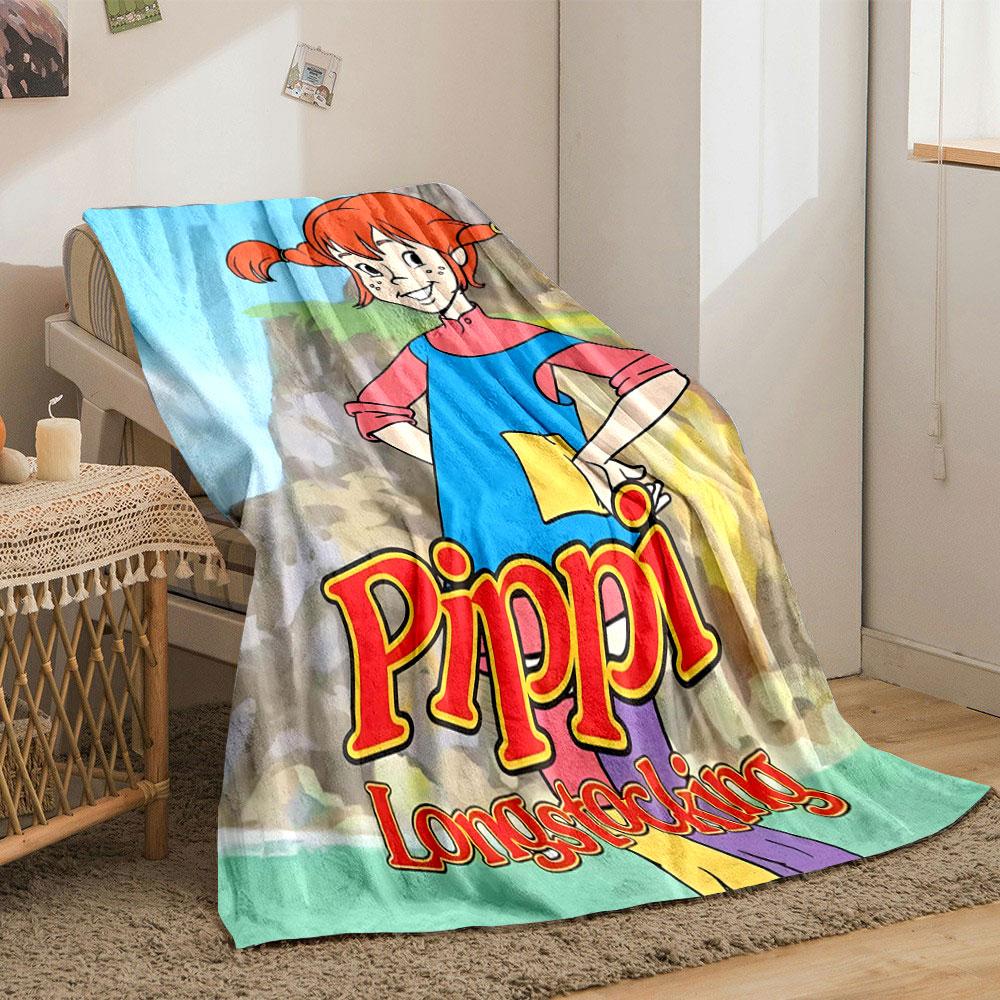 Bright cartoon with a red-haired character, colorful outfit, and text below. for all seasons blanket lunch break throw gift