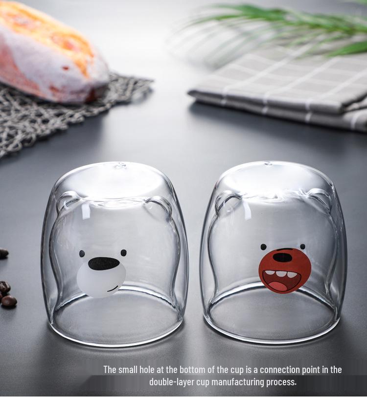 Double-Layer Cartoon Bear Insulated Glass Cup