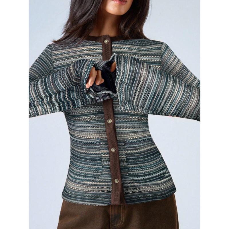JPNTKY Women's Fashion Casual Spring Autumn Long Sleeve O-Neck Blouses & Shirts