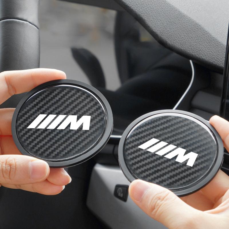 

2pcs Carbon Fiber Non-slip Water Cup Mat Car Accessories Silent Coaster For BMW M Emblem E46 E36 E34 F10 E90 F30 E60 F30 E53 E30