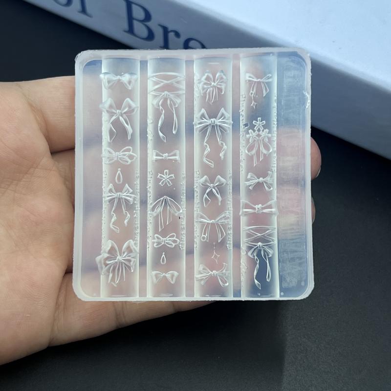 תבניות סיליקון לאמנות ציפורניים קשתות חמודות פרחים עם סרטים פרפרים תבנית גילוף תלת מימדית סטנסילים להדפסת ג'ל אביזר ציפורניים