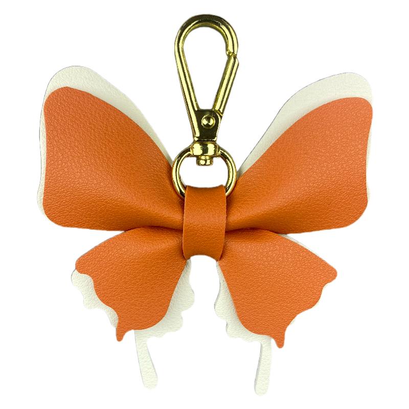 Handcrafted Elegant Butterfly Leather Keychain Double-Layer Wing Design with Premium Light Gold Hook Bag Charm Gift Accessory