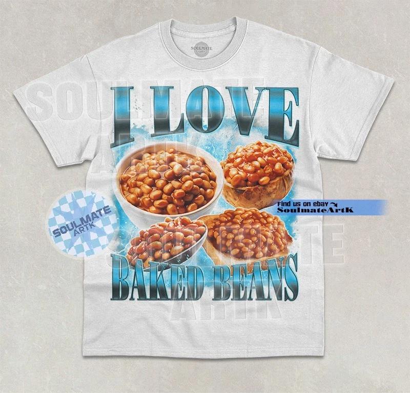 I Love Baked Beans T-Shirt Funny Beans Lover Bootleg Graphic Unisex Shirt S