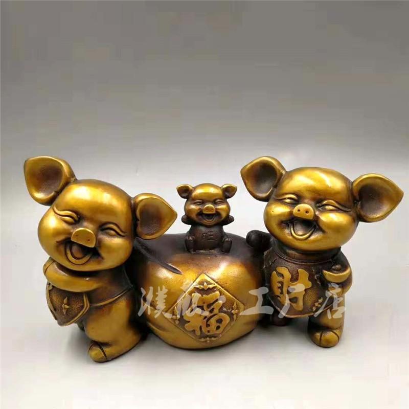 Antique Three Little Pigs Family Brass Pig Home Decor Crafts Ornaments aboutLong28Wide17cm