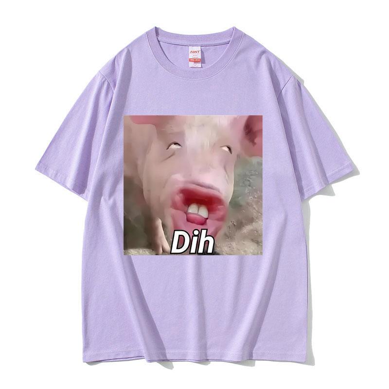 Dih Brainrot Gen Z Pig Funny Meme T Shirt Unisex Women Clothing Casual Humor Tshirts Unisexs Oversized Cotton Short Sleeve T Shirts
