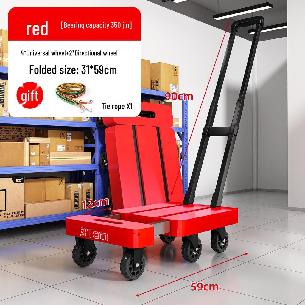 Folding Six-Wheel Silent Hand Truck with Telescopic Drawbar for Express Delivery