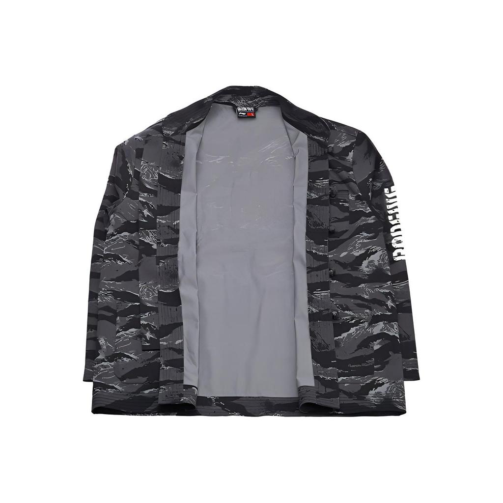 Li Ning Badfive Basketball Series Retro Style Button Collar Jacket Men Jacket Standard-Black-Camouflage AJDN181-1