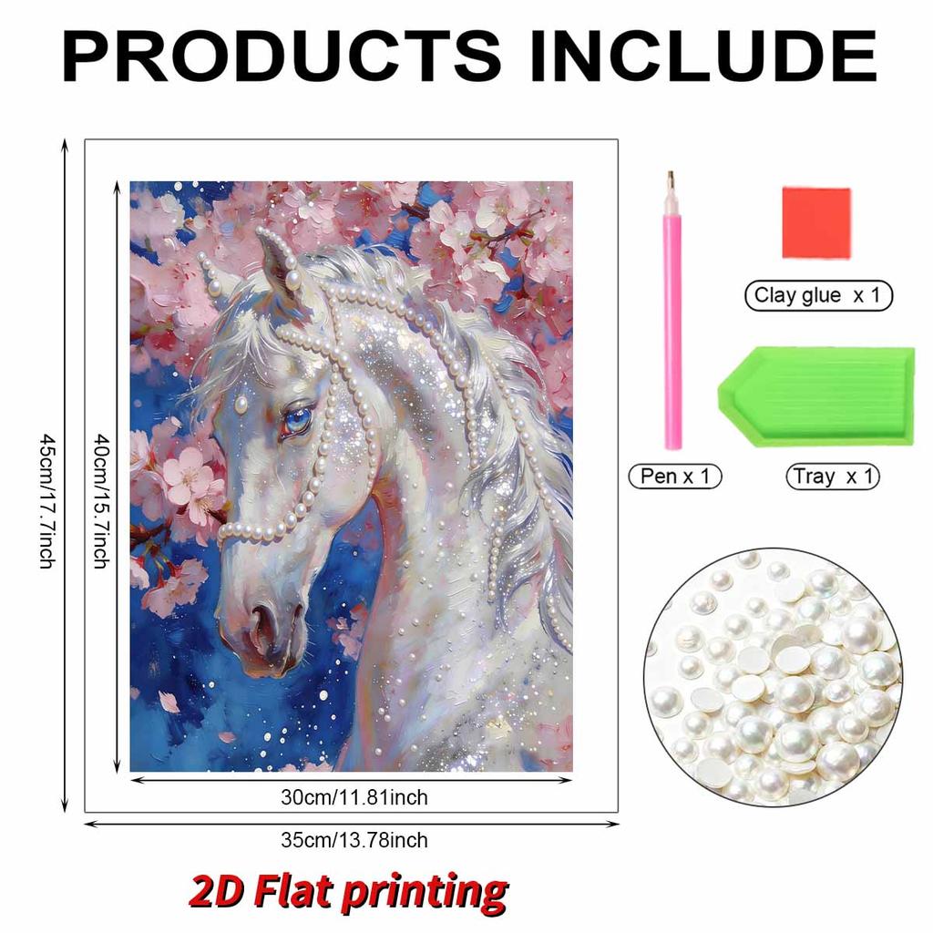 Handmade DIY Pearl Painting White Horse Theme Bedroom Living Room Frameless Diy Handmade Sticky Diamond Creative Canvas Painting