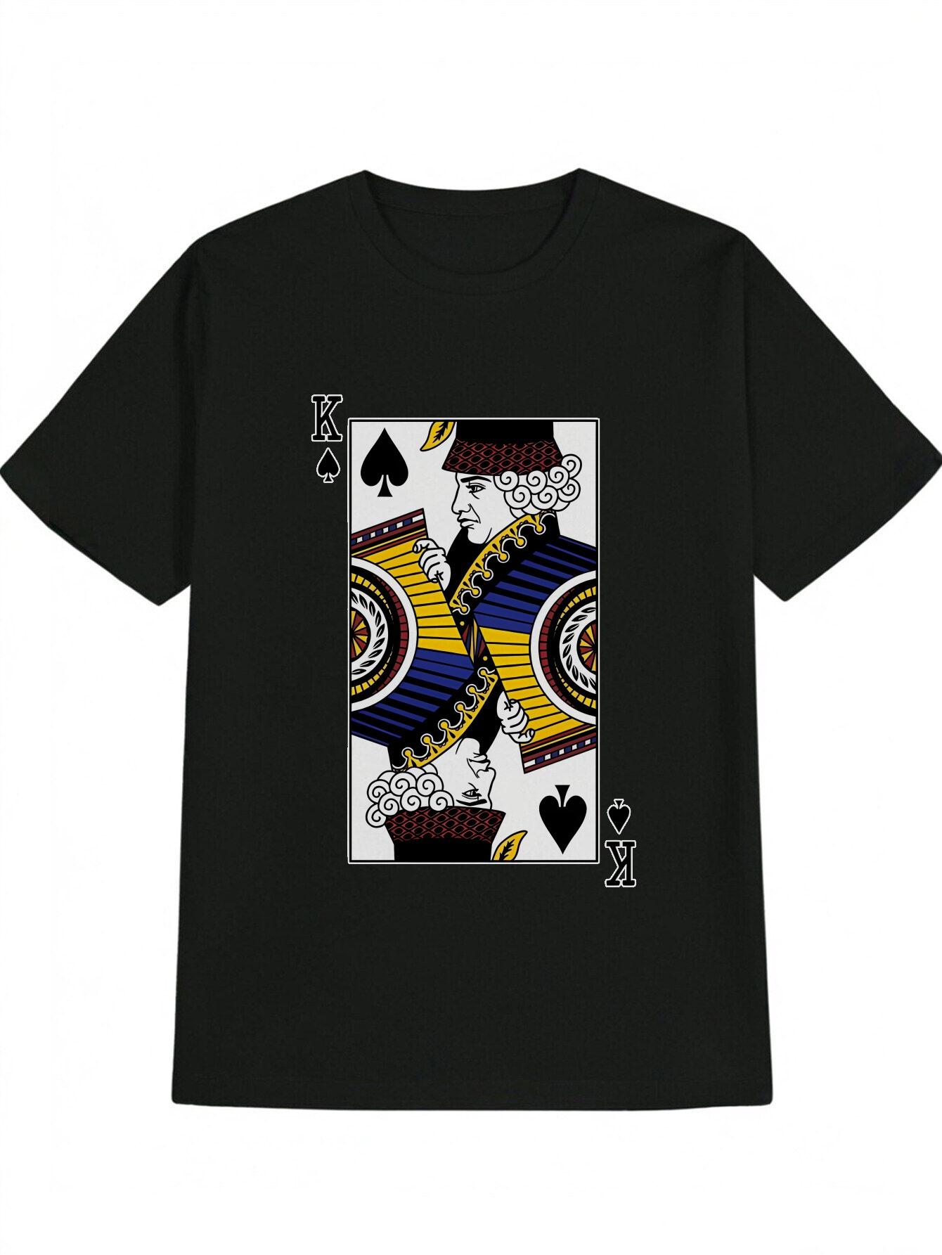 Casual Crew Neck T-shirt with King of Spades Diamond Symbol Print XL
