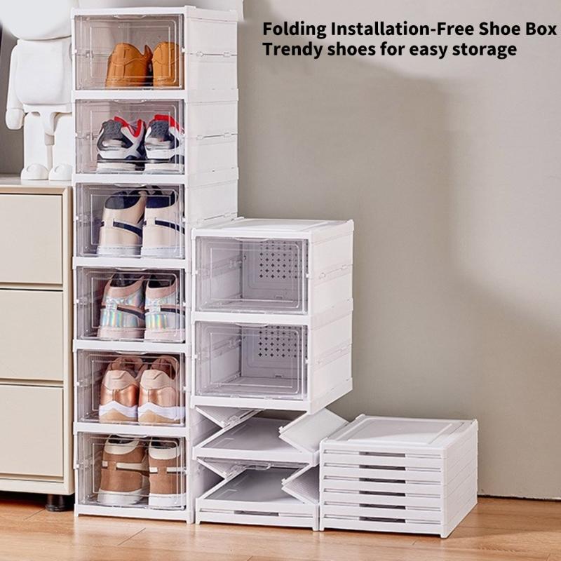Stackable Shoe Organizer with Clear Viewing Panel Foldable Footwear Storage Rack Dustproof Shoe Case Dorm Room Essential