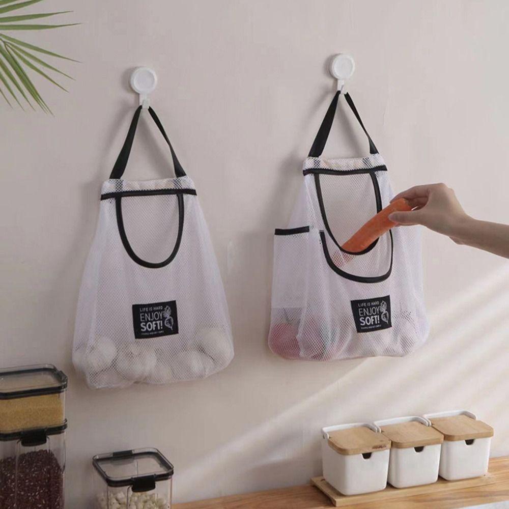 Hollow Vegetable Storage Bag Widen Handle Kitchen Mesh Bag Underwear Socks Hanging Bag  Home