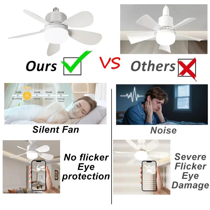 Ceiling Fan with Light With Remote 4 Speed Adjustable 3 Color Lights Timer Setting E27Ceiling Fan Lights Bedroom Kitchen Garage