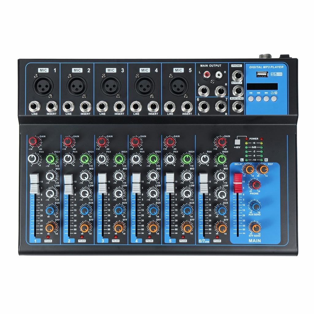 30W 7 Channel Bluetooth DJ Mic Audio Mixer Contrl Karaoke Players LED Digital Display Music Stream Karaoke KTV Match Party