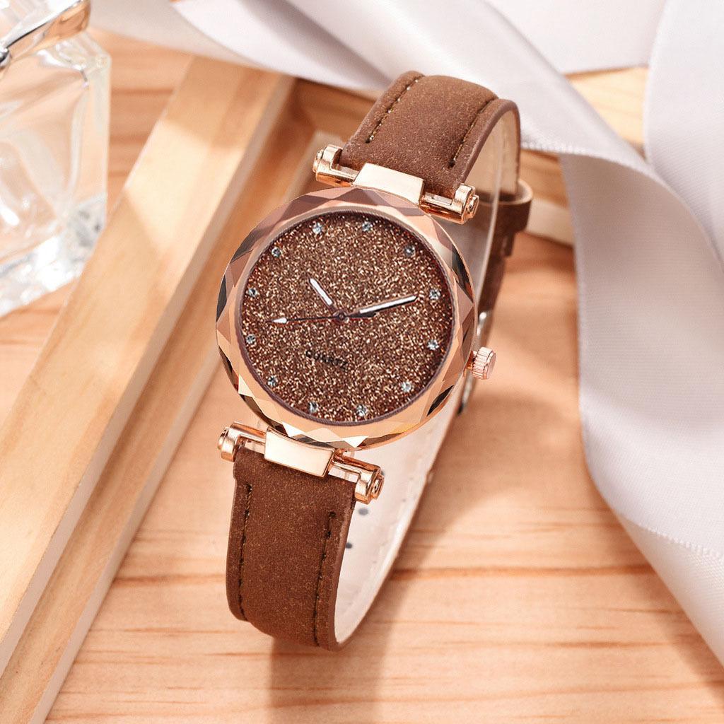 Watch Silver Pink Rhinestone Face Women's Watch Frosted Leather Strap Women's Casual Trend Two-piece Set Watch