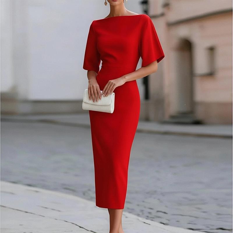 Nuovi abiti da donna primaverili, vendita calda transfrontaliera europea e americana, alla moda ed elegante, tinta unita, aderente, vestito da sera aderente
