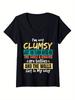 Womens I'm Not Clumsy, Sarcastic Women Men Boys Girls Funny Quote Saying V-Neck T-Shirt, Summer Casual and Comfortable T-shirt, Fashionable Round Neck