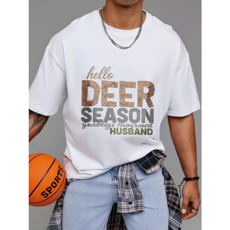 

White T Shirt Hello Deer Season Gunthorpe Thogarod Husband Print Hunting Outdoor Casual Wear for Men S